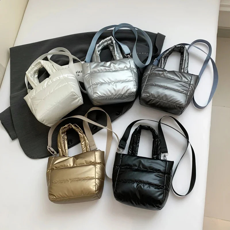 Black Padded Handbags Quilted Women Shoulder Bags Nylon Down Cotton Small Crossbody Bag Winter Tote Purse 241227