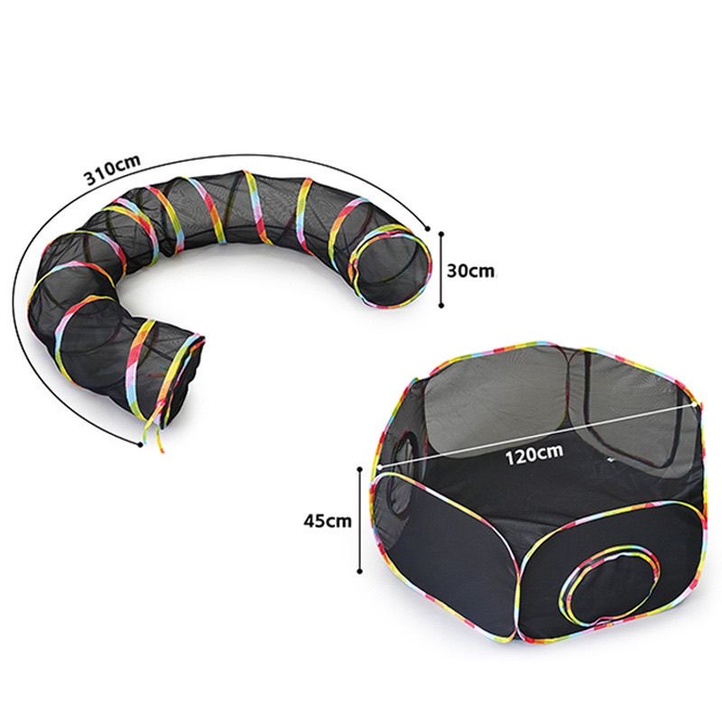 Outdoor Rainbow Cat Enclosures Playground Outside House for Cats Portable Cat Tent, Circle Playpen Tunnel, for Kitty and Small Animals Within Storage 