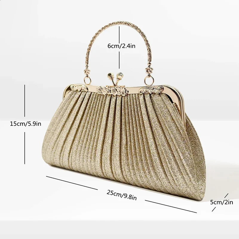 High Quality Women Evening Bag Vintage Elegant Party Ruched Clutch Purse Bags Night Wedding Gold Crossbody for Handbag 241227