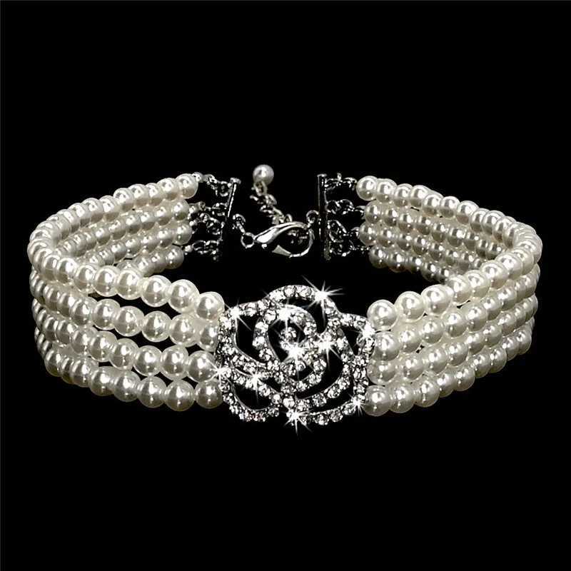 Pearl necklace dog collar fashionable jewelry puppy cat collar rhinestone artificial diamond rose dog pet accessories M241228