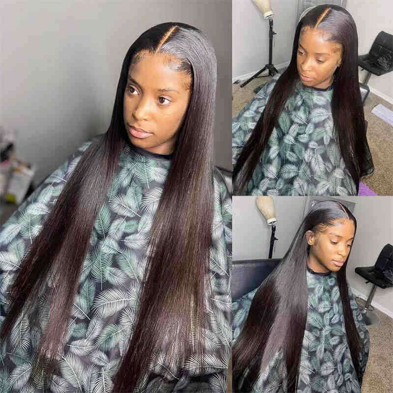 Wig For Women With Long Straight Hair, Split Bangs, Hand Woven Lace Front, Synthetic Wig, Headband, Overseas Kq2 Kq2