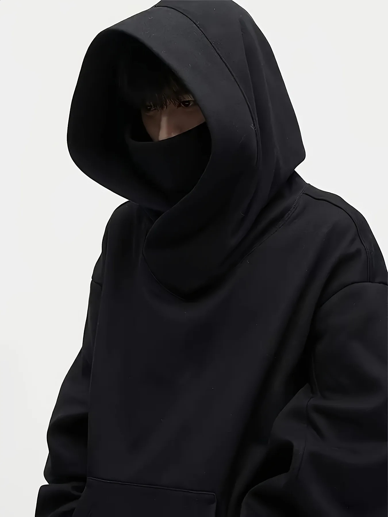 Mens solid color hooded turtleneck long-sleeved sweater unique with kangaroo pocket spring and fall fashion mens hoodie 241227
