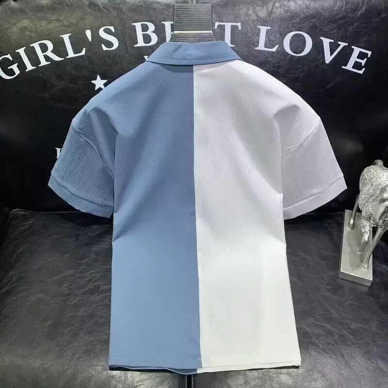 Mens 2024 Summer Pullover shirt Shirts Spliced Stripe Pocket Slim Comfortable Fashion Casual Versatile Short Sleeve T-shirt Top X241228