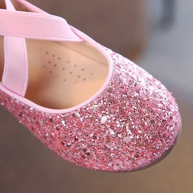 2024 Girls Ballet Apartment Dance Par Girls Shoes Fashion Crystal Shoes Shining Princess Performance 5-12 Childrens Shoes W241228