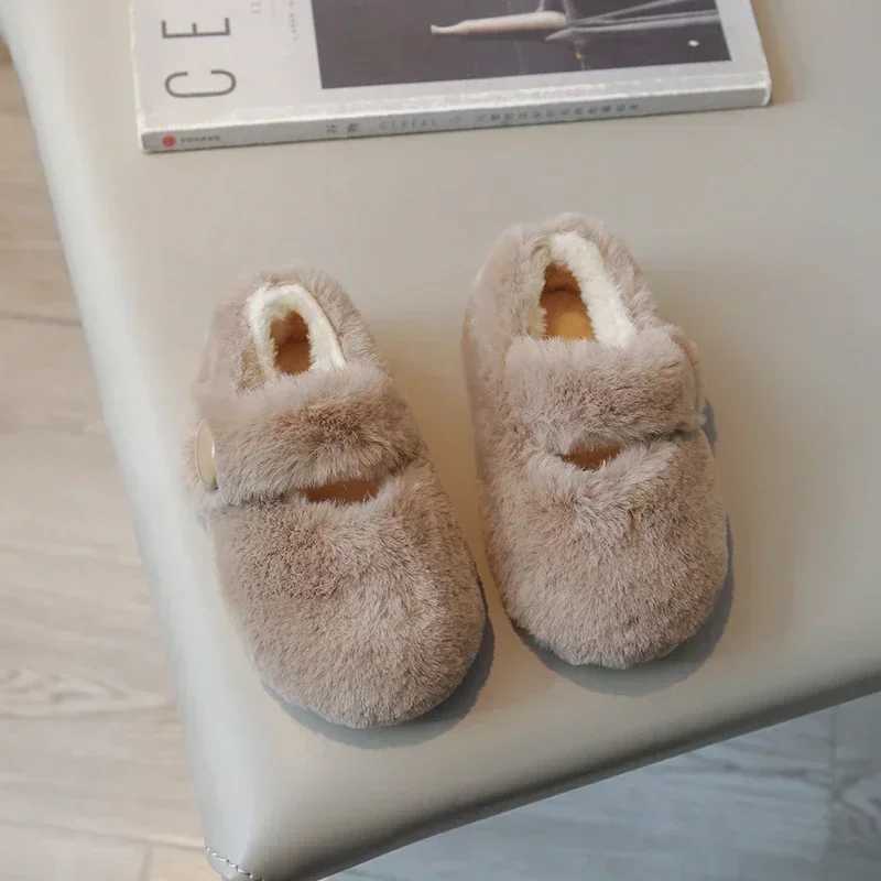 Kids Flat Shoes Fluffy Fur Warm Shallow New 2024 Winter Children Casual Shoes Hook-loop Cover Toe Comfy Girls Shoes W241228