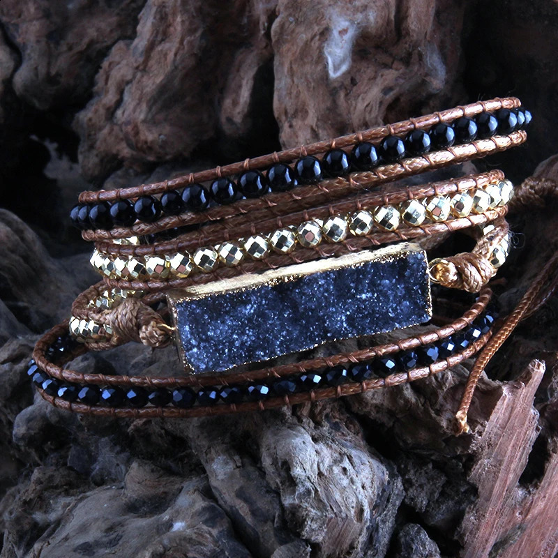 RH Fashion Boho Bracelet Handmade Mixed Natural Stones Druzy Stone Charm 4 Strands Wrap Bracelets Women Gift DropShip 241227