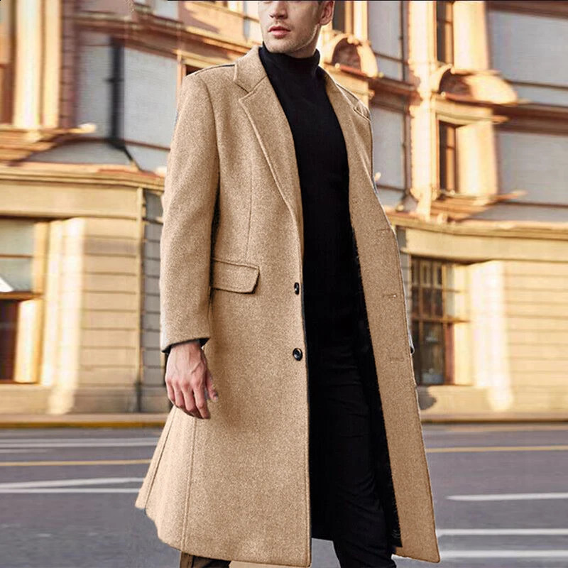 Elegant Casual Long Woolen Coat Autumn Trench Winter Clothes British Fashion Windbreaker Mens Trendy 241220