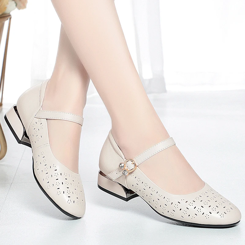 AIYUQI Mary Jane Shoes Women Red Openwork Spring Summer Women Dress Shoes Large Size Fashion Genuine Leather Women's Shoes