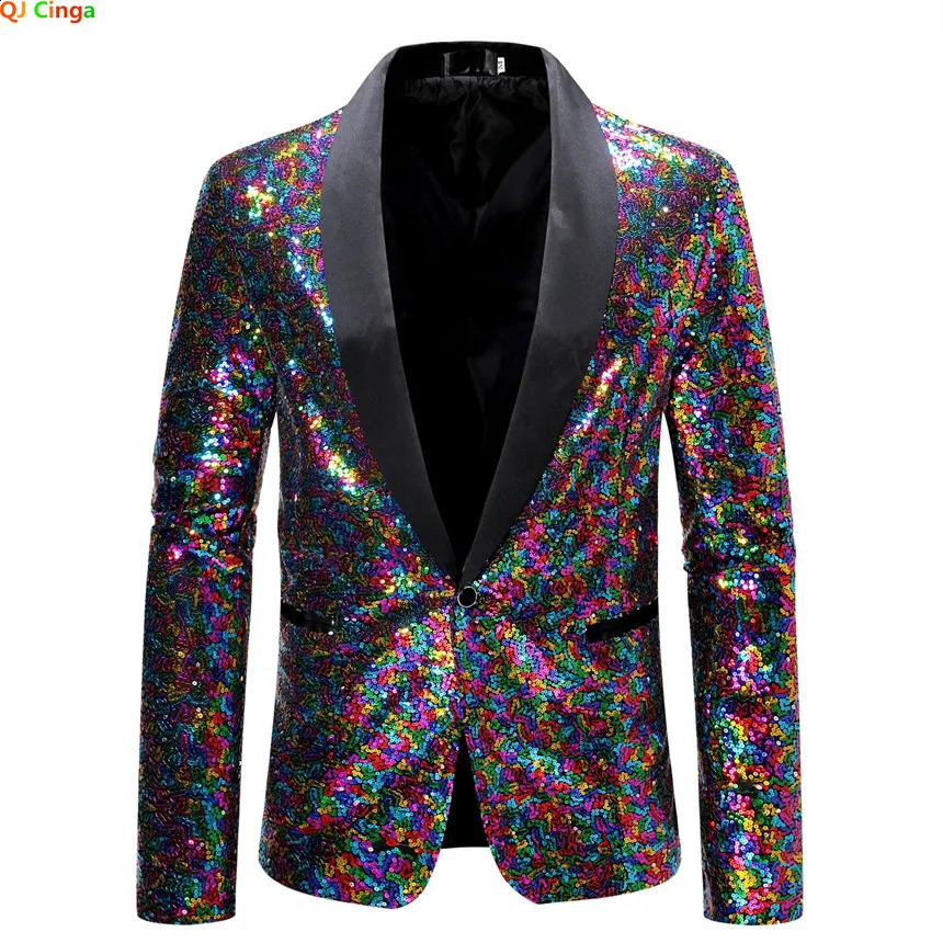 Colorful glitter decoration black collar jacket mens wedding party dress jacket blue mens suit jacket S M L XL XXL 241227