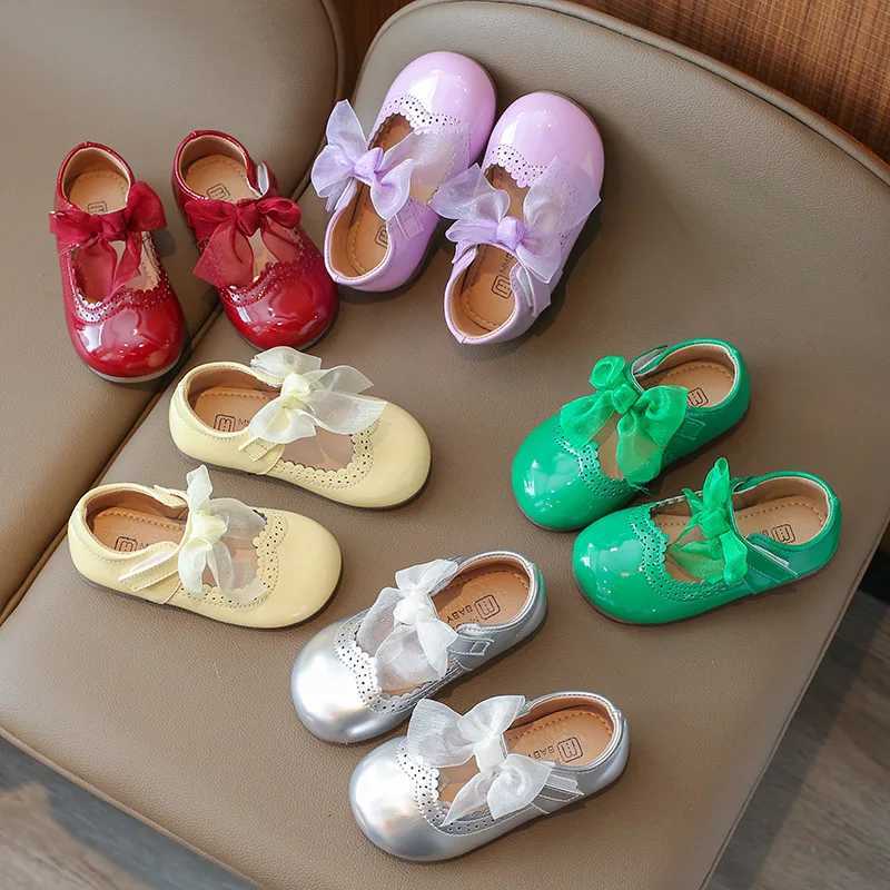 Baby Girls Princess Shoes 2024 New Kids Fashion Bowknot Solid Leather Flats Comfortable Cute Toddler Shallow Mary Jane Shoes W241228