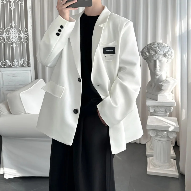 mens casual jacket solid label patch oversized streetwear Korean oversized suit mens jacket 241227
