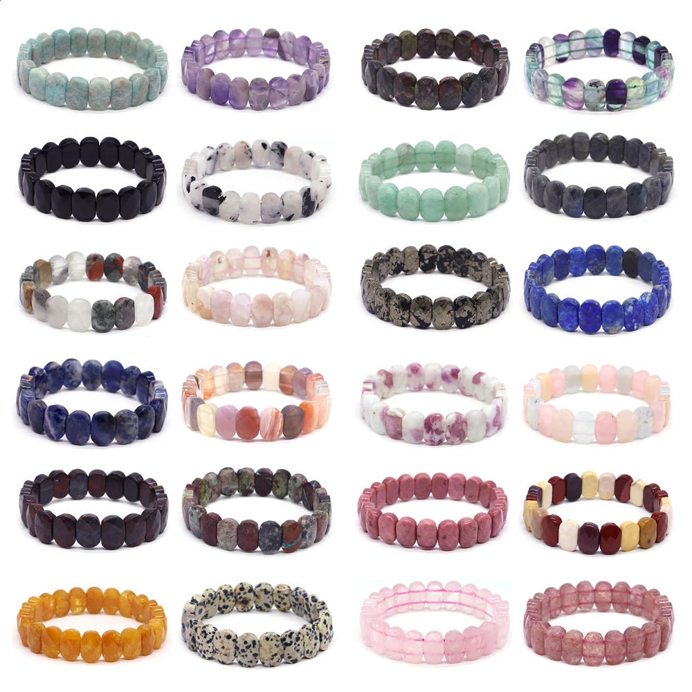 8x14mm Natural Cut Square Beads Strand Elastic Bracelets Amethyst Healing Crystal Energy Rectangle Bangle Women Jewelry Gift 241227