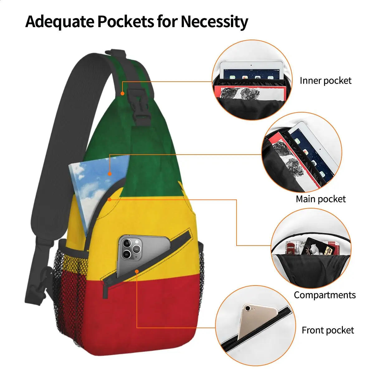 Judah Flag Rasta Small Sling Bags Chest Crossbody Shoulder Backpack Travel Hiking Daypacks Fashion Bookbag 241228