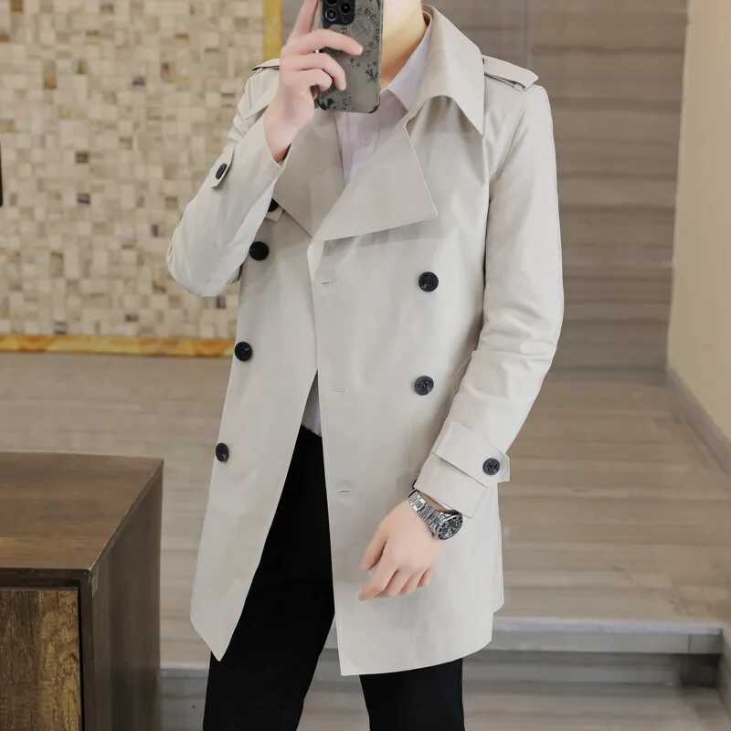 Spring Autumn Trench Coat Male Streetwear Windbreaker Trenchcoat Men Solid Business Casual Loose Long Overcoat W241228