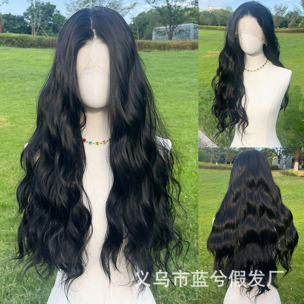 New Black 13 * 4 Front Lace Wave Curg Half Hand Hook Head Set With Silk Material Wig Kq2 Kq2
