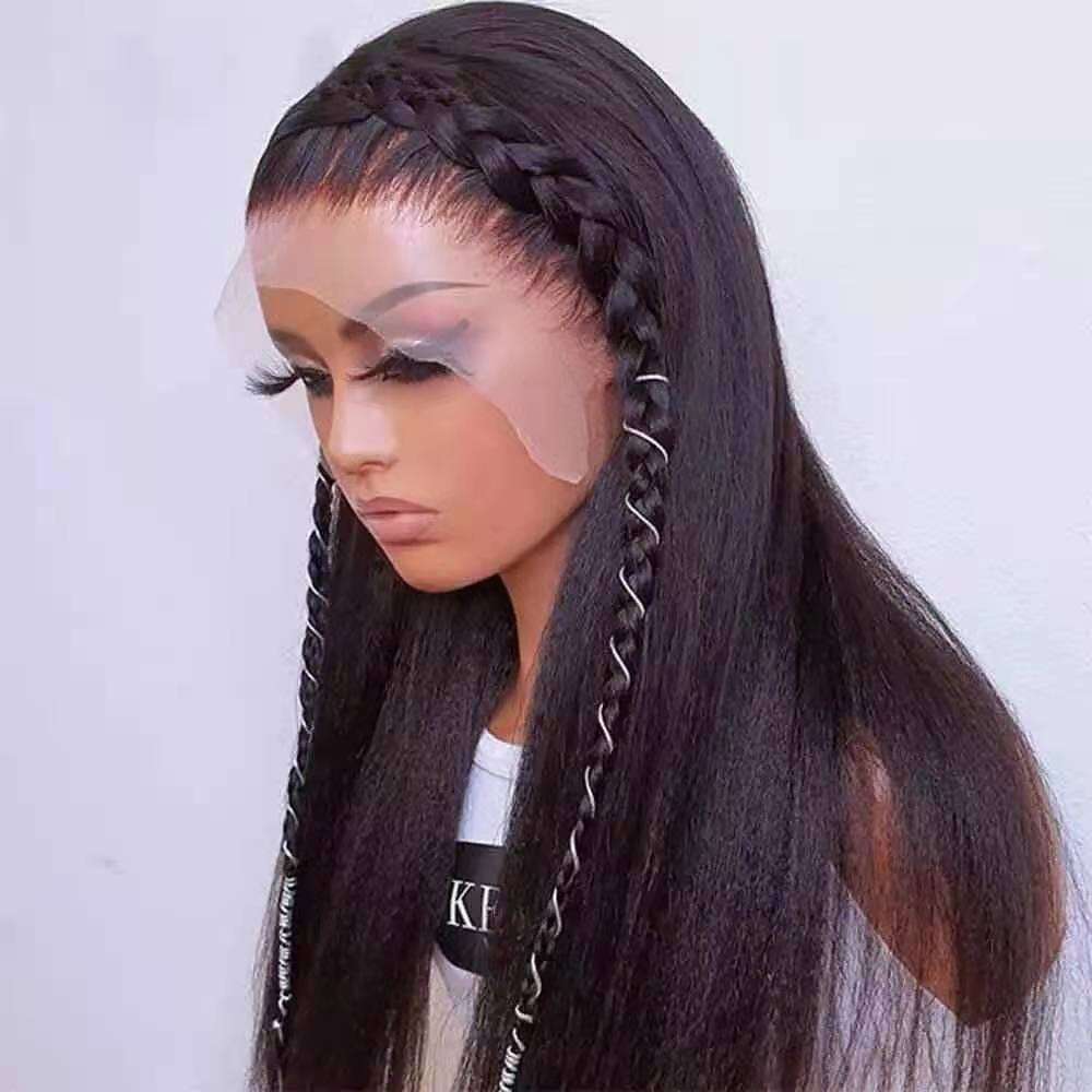 Wig Women's Hand Woven Lace Synthetic Headband, Black Long Straight Hair, Yaki Kq2 Kq2