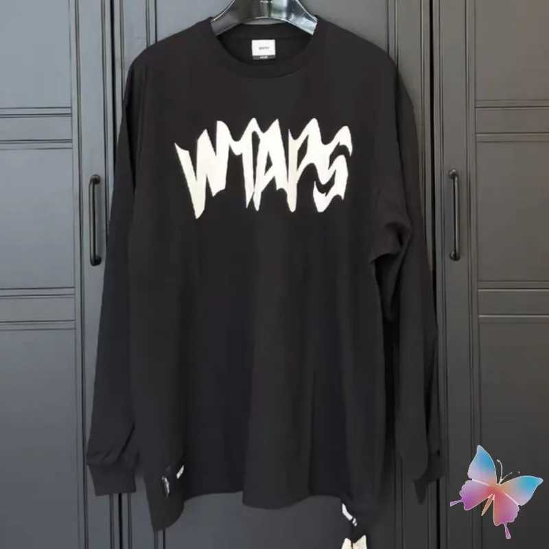 Extra Large Strt Casual Cotton Couple Wtaps Long Sleve T-shirt Irregular Wave Letter Printing Round Neck Mens and Womens Cleaning X241228