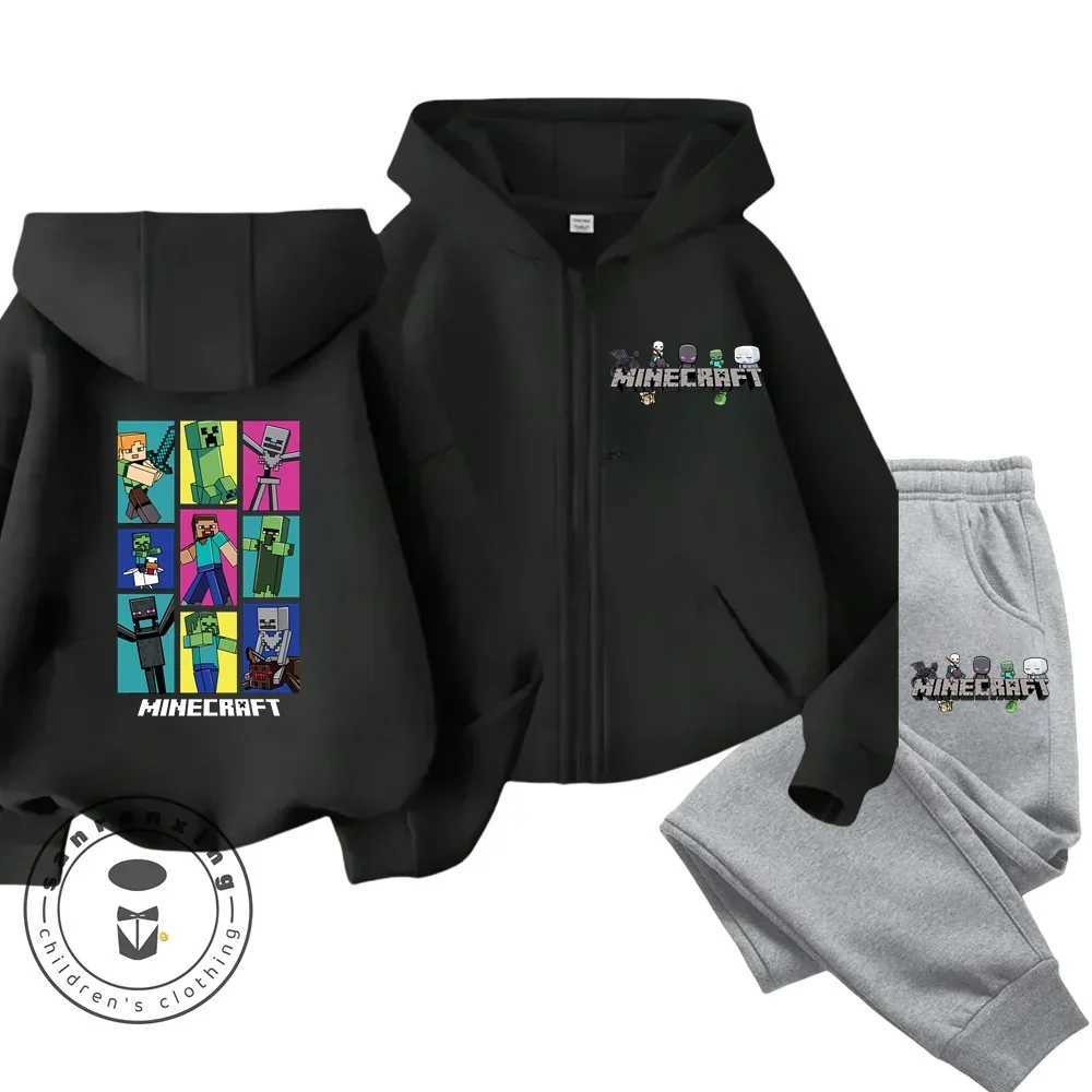 KAWaii Zipper Hoodie Set Boys Girls Kids Anime Long Sleeves Sweatshirt Clothes Print cartoon Clothing X241228