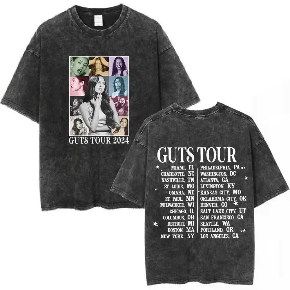 Guts 2024 World Tour Sour Vampire Vintage Washed T Shirts Men Women Fashion Casual T-shirts Cotton Loose T-shirt Fans Gift Tops X241228