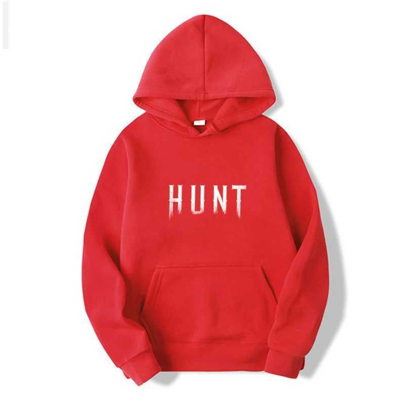 Fashionable mens hooded sweatshirt with hunting print street casual sports style large pocket woolen sweater for autumn and winter X241228