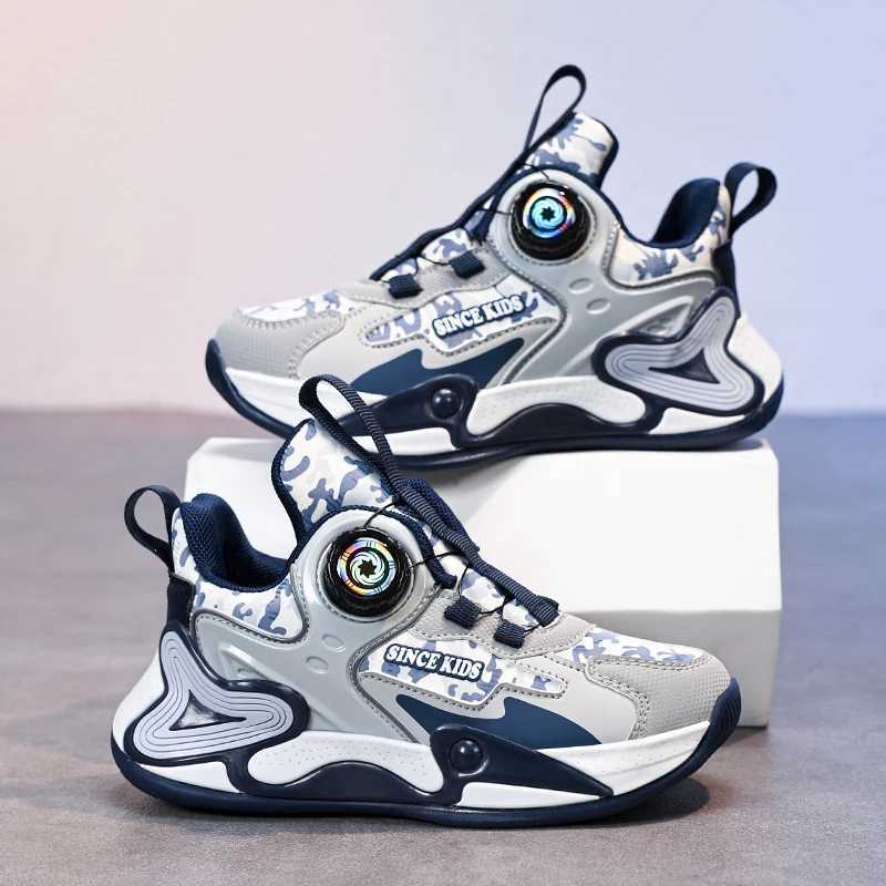 Children Basketball Shoes Swivel Button Boys Fashion Sneakers Girls School Sport Shoes Kids Casual Trainers Outdoor Shoes W241228