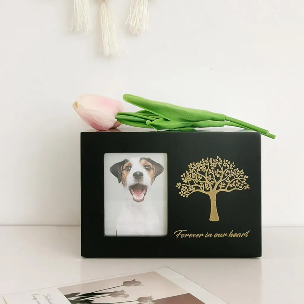 Cremation Urn for Dogs Funeral with Po Frame Wood Cat Ashes Keepsake Box 241225