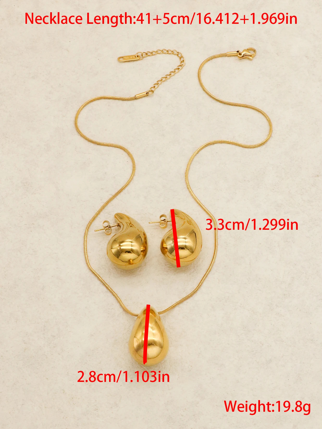 1Set/2Pcs Selling Fashion Droplet Shaped Necklace Earrings Set Wedding Gold Color Couple Sets Stainless Steel Jewelry 241226