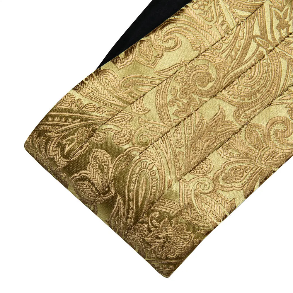 Gold Cummerbund Men For Wedding Gift High Quality Silk Paisley Bowtie Handkerchief Cufflinks Sets Formal Party Barry. Wang 241227