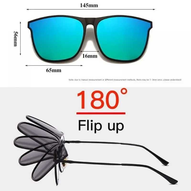 Fashion Polarized Flip-up Sunglasses Retro Big Size Square Clip-on Sunglasses Vintage Clip Glasses Night Vision Driving GogglesXJ241228