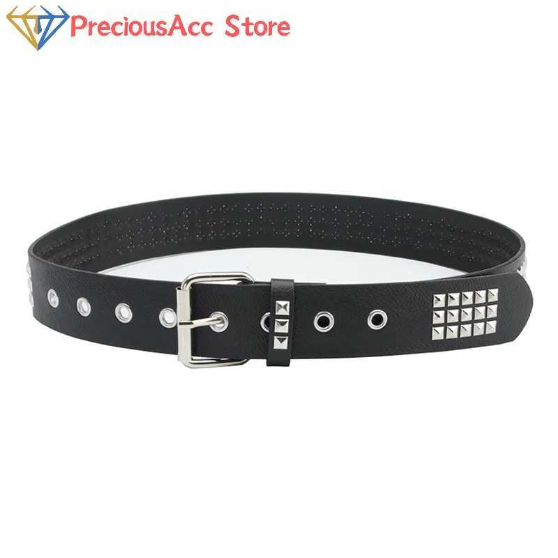 Rivet hollow bullet decorative strip fashionable womens leather stud gift mens Gothic rock wild adjustable womens punk black belt W241228