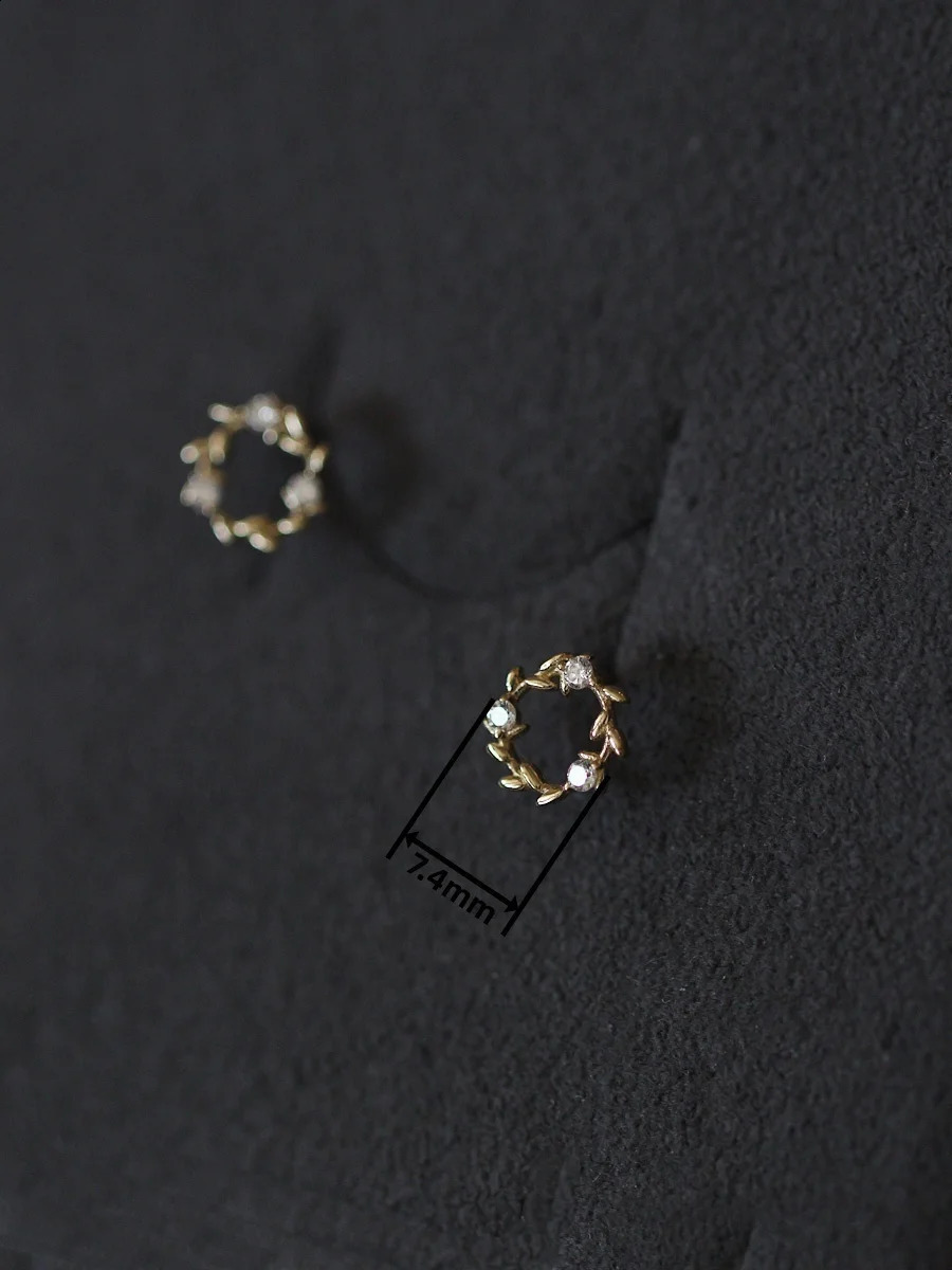 GOLDtutu Pure 9K Gold Earrings Studs Zircon Small Garland Korean Fashion for Teens kj431 241226