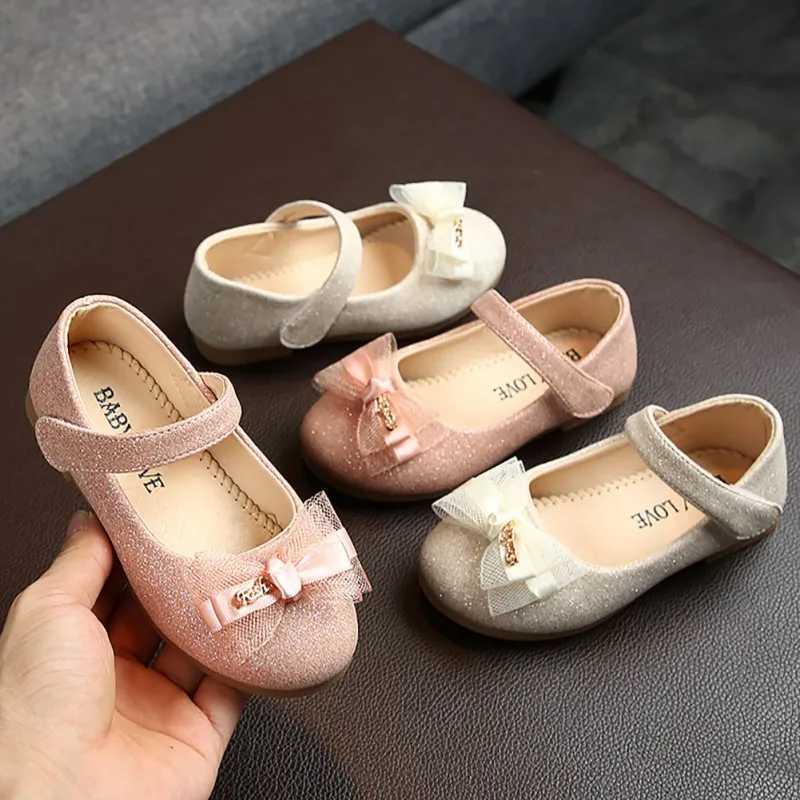 Spring Childrens Lace Bow Princess Shoes Toddler Girls Ballet Flats Shoes Girls Color Sequins Leather Soft Sold Shoes For 1-6T W241228