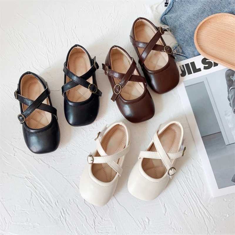 Childrens Princess Apartment Spring Sweet Retro Shoes Square Toes Little Girl Par Leather Dress Shoes Non slip Flat Bottom W241228