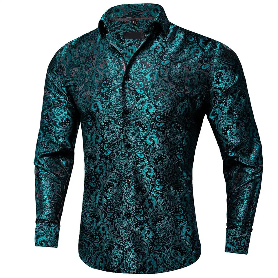 Mens Paisley Silk Long Sleeve Shirts Formal Tuxedo Wedding Party Blouse Shirt And Man Tops Fashion 241220