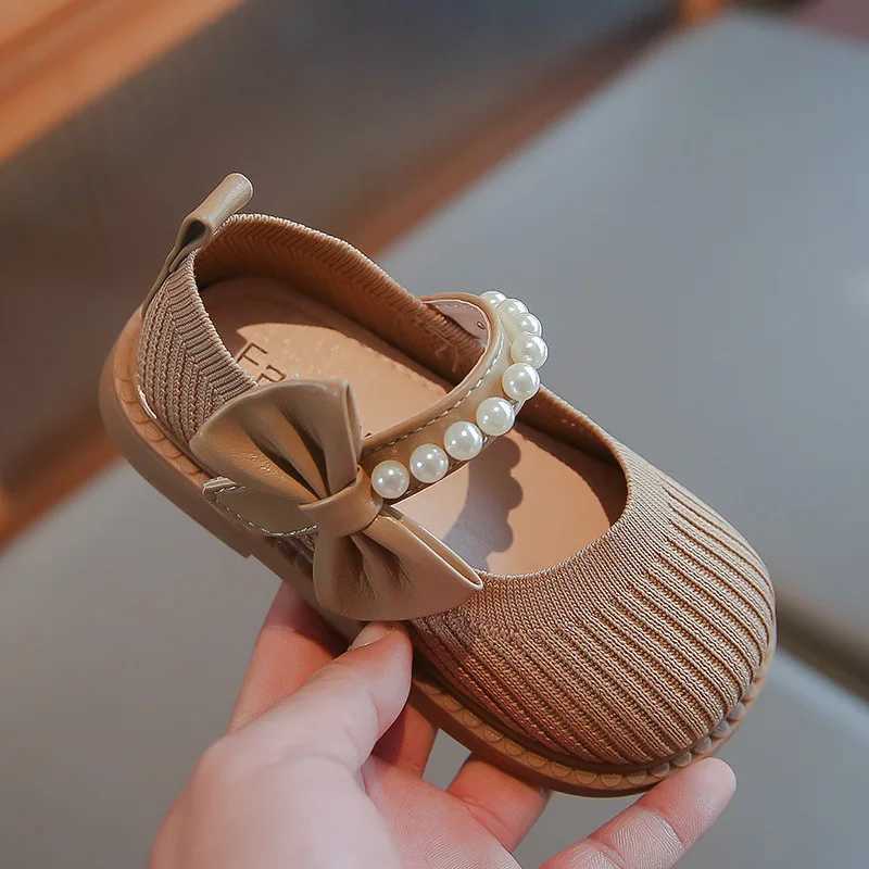 New Girl Princess Knitted Shoes Fashion Edition Soft Elegant Fashion Bow Beaded Childrens Slippers Wedding Slide Mary Jane H03256 W241228