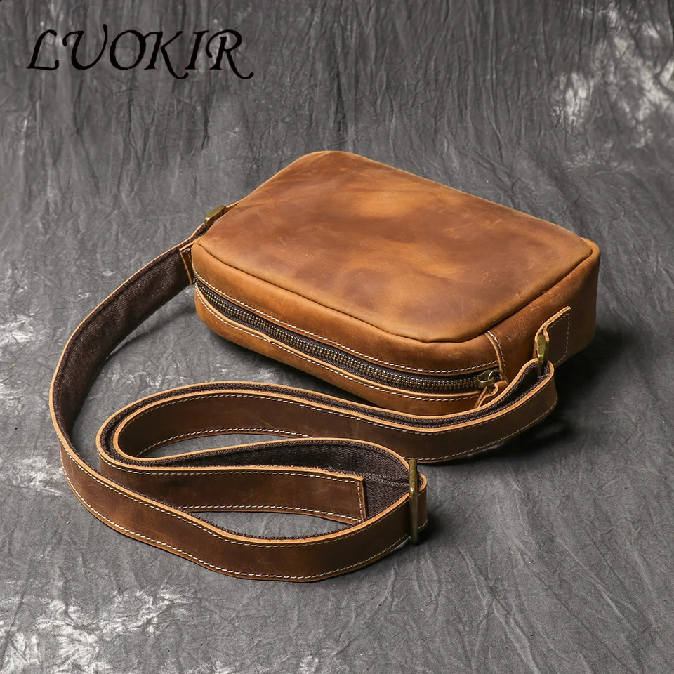 LUOKIR Genuine Leather Minimalist Mens And Womens Shoulder Bag Crazy Horse Diagonal Cross Retro iPad 241227
