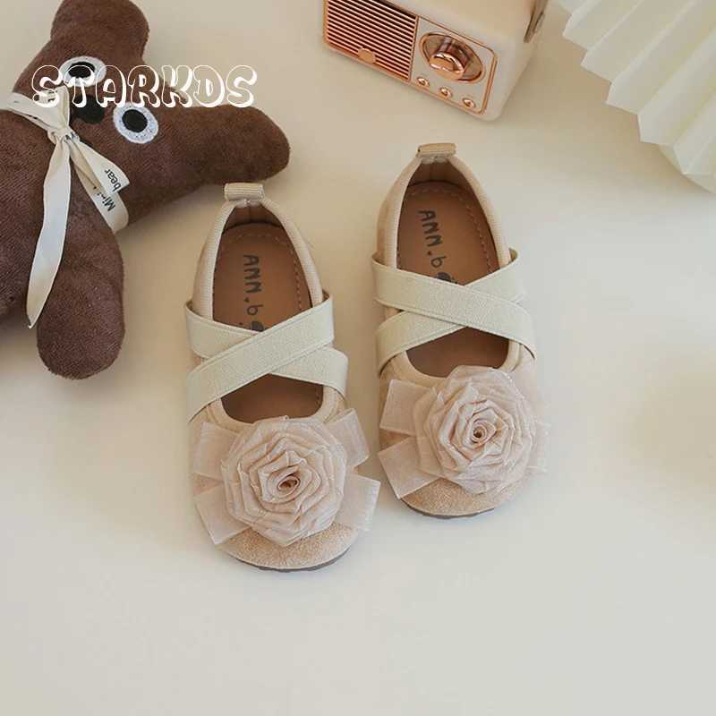 Camellia Blossom Ballet Flats are suitable for children girls elegant silk flower ballet shoes baby cross straps and floral Zapatos W241228