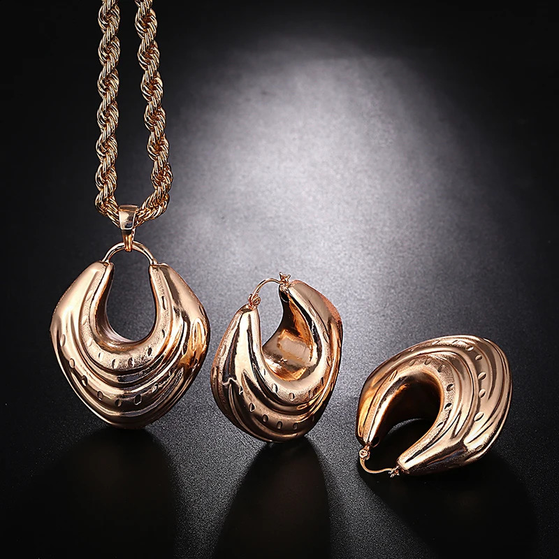 Ethlyn Wedding Jewelry Accessories for Women Hollow Oval Pendant Nigerian/African Jewelry Set Earrings Necklace Bridal Jewelry 241226