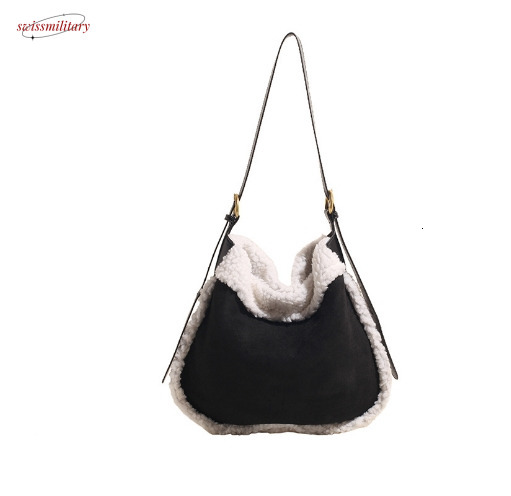 Cross border new large capacity fashionable retro fur single shoulder women's bag, high-end and versatile crossbody plush armpit bag swissmilitar