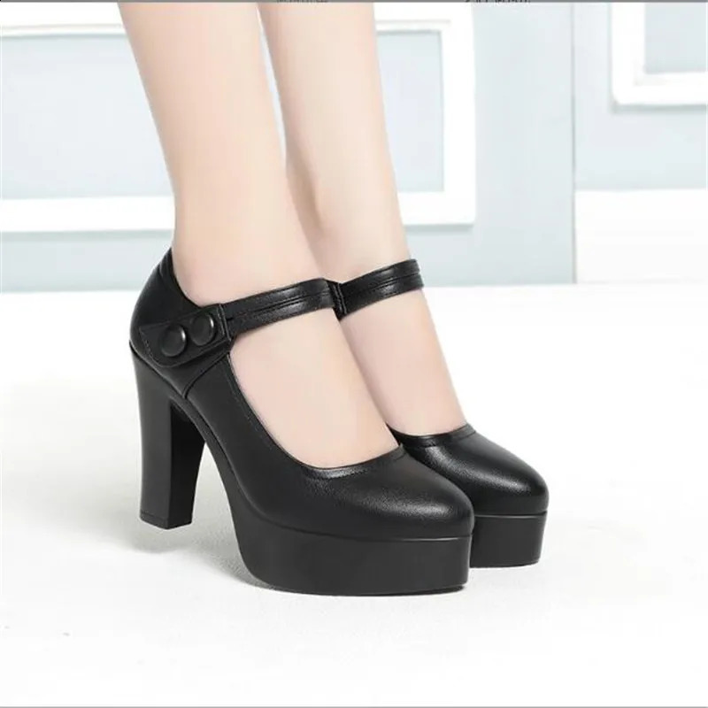 Block Heel Platform Pumps Spring Autumn Women Shoes Women Buckle Strap High Heels Shoes Ladies Elegant Black Office Shoes 241228