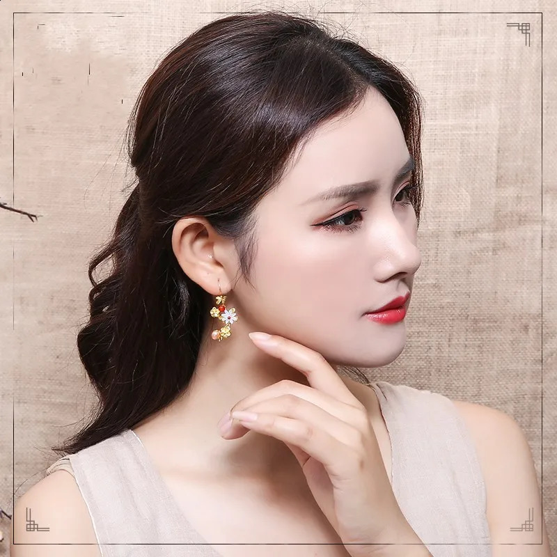 female retro super fairy long earrings Korean temperament personality all around Sterling Silver cold air earrings. 241226