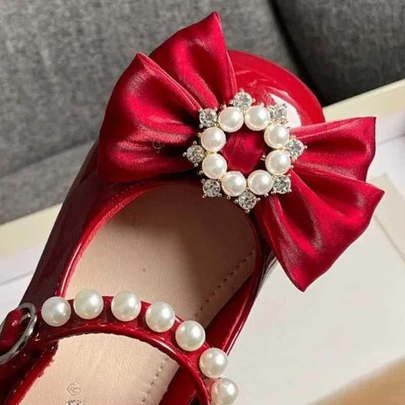 Girl Mary Jens Pearl Elegant Par Luxury Childrens Princess Shoes Flat Patent Leather Light Wedding Childrens Single Shoes 26-36 W241228