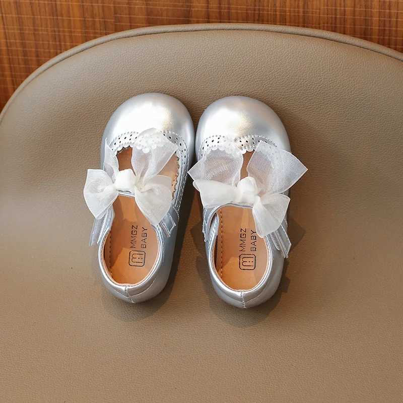Baby Girls Princess Shoes 2024 New Kids Fashion Bowknot Solid Leather Flats Comfortable Cute Toddler Shallow Mary Jane Shoes W241228