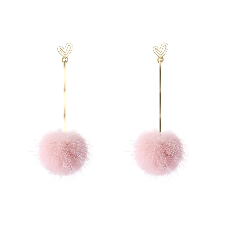 Korean Sweet Hair Ball Stud Earring for Women Jewelry Black Red Crystal Female Personality Simple Pink Plush Fur Earing 241226