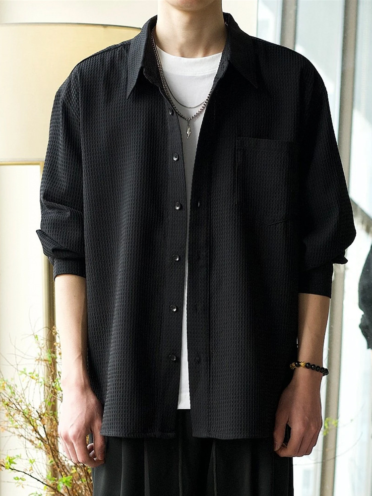 M12271 Men's long sleeve solid color Korean loose drape shirt new spring and autumn style