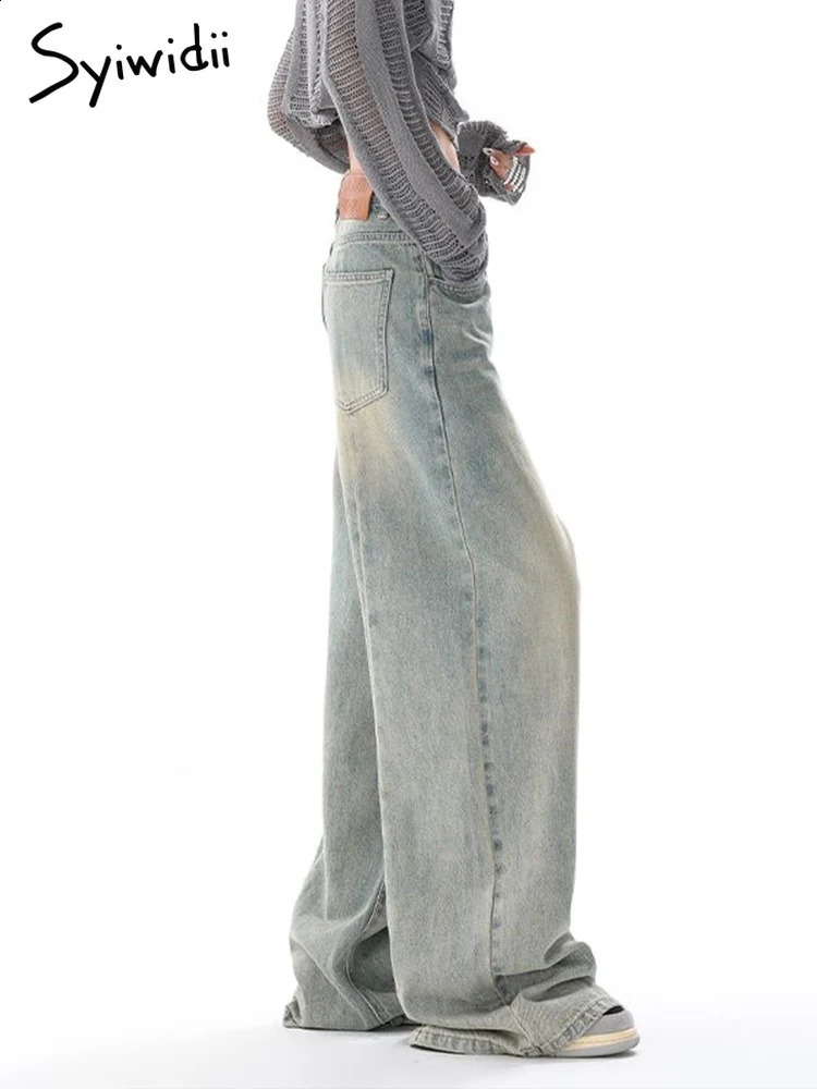 Syiwidii Baggy Wide Leg Jean Quality High Waisted Denim Pants Light Blue Full Length Korean Fashion Streetwear Y2K Jeans 241228