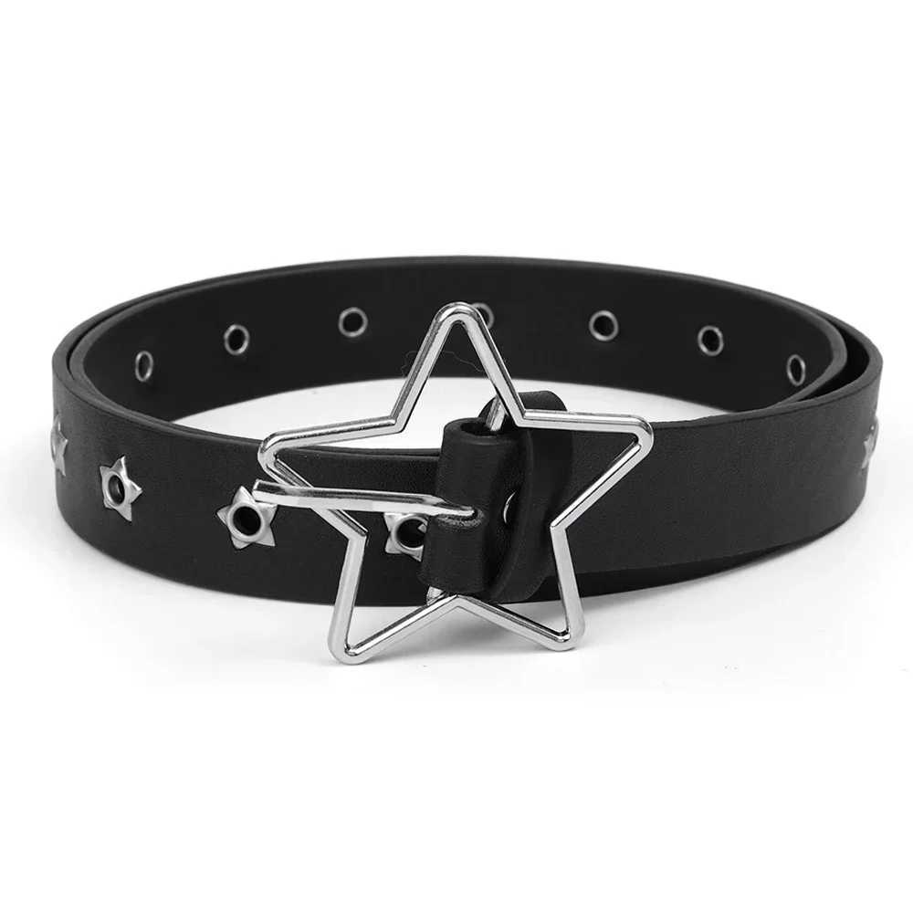 Star Eye Rivet Belt Goth Style Double Pin Buckle Man/woman Fashion Casual Punk Style Pu Leather Waistband for Jeans Y2K Belt W241228