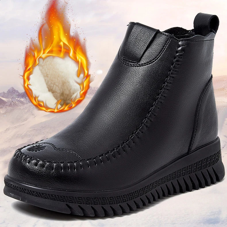 Boots female winter Large Size drop Nonslip Womens Snow Genuine Leather Warm Wool Women Ankle 241223