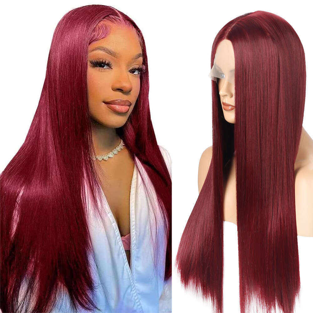 Wig, Women's Long T-Shaped Straight Hair, Synthetic High-Temperature Silk, Mid Split Front Lace Wig, Lace Front Wigs Kq2 Kq2