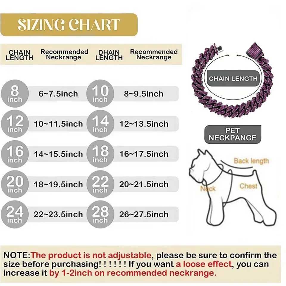 New Arrival 1415mm purple laboratory diamond dog Cuban chain necklace safety buckle pet necklace jewelry accessories suitable for small medium and lar